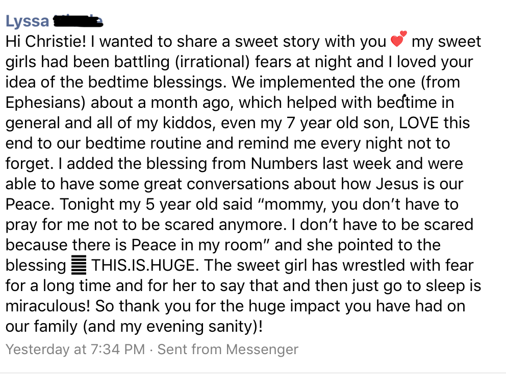 Lyssa' story of bedtime blessings