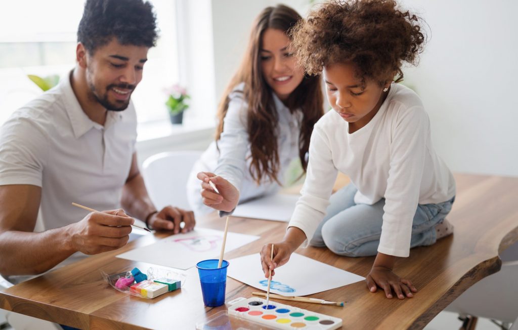 family crafting together